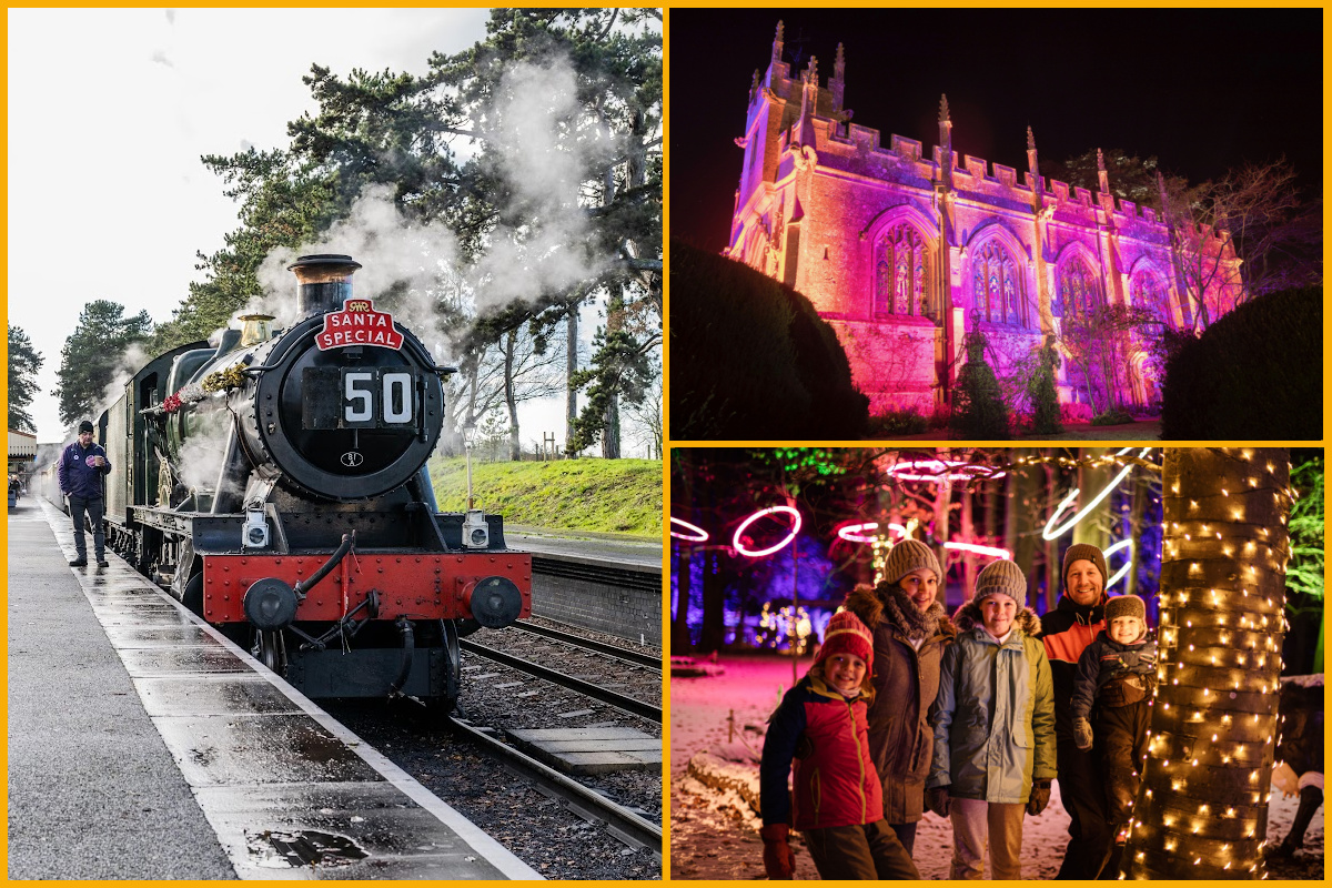 GWSR Santa Express, photographed by Jack Boskett, Sudeley Castle Spectacle of Light, photographed by Steve Green, Cotswold Farm Park Enchanted Light Trail.